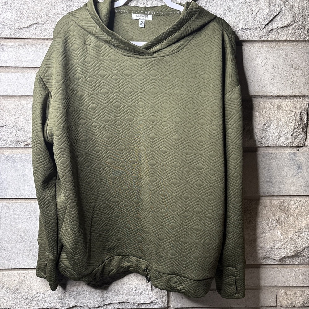 NINE WEST ACTIVE OLIVE‎ GREEN HOODED DRAW STRING TOP Size XL